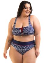 Biquíni Plus Size Top e Calcinha Alta Estampa Náutica