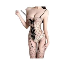 Biquíni Preto Transparente Com Listras, Lingerie Sexy Em Rede, Conjunto De Duas Peças Com Meias Para