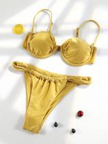 Biquini Push Up Sexy Feminino Miyouj 2025 - Corte Alto, Cor Sólida, Bandagem