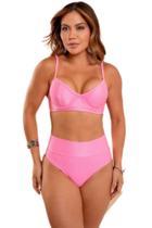Biquini rosa meia taça calcinha hotpant semifio