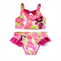 Biquini rosa minnie floral 3 anos basic +