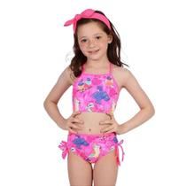 Biquíni Rosa Neon Estampa Fauna Moda Praia Siri Kids 38011