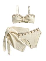 Biquíni Seashell Ruched de 3 peças MakeMeChic para meninas 11Y Biquíni Seashell Ruched de 3 peças MakeMeChic para meninas 11Y