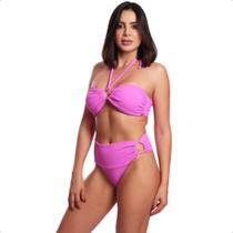 Biquíni sem alça Argola Decote Hot Pants Tendência Cintura Alta Com Bojo Calcinha Efeito Lipo