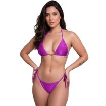 Biquíni Sem Bojo Cortininha Fio com Amarração Vekyo Básico Confortavel Moda Praia Verão