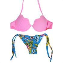 Biquíni Sereia Concha Com Bojo Levanta Bum Bum Tanga De Amarrar, Tendência, Lançamento Moda Verão Feminino Lindo