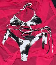 Biquíni Tie Dye Preto no Branco Amarração