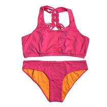 Biquini Top Atletico Macrame Rosa Neon e Laranja