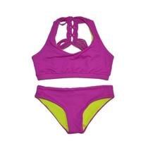 Biquini Top Atletico Macrame Roxo e Verde Neon Biquini Top Atletico Macrame Roxo e Verde Neon