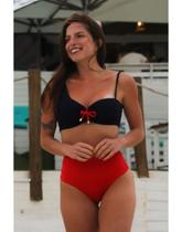 Biquíni Top com Cadarço e Calcinha Cintura Alta Vermelho com Marinho Le Paradis Biquíni Top com Cadarço e Calcinha Cintura Alta Vermelho com Marinho Le Paradis