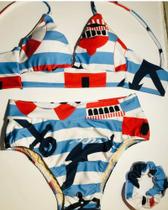 Biquíni top com cintura alta estampa marinheiro