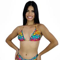 Biquíni Top de Praia Cortininha com Bojo Removível Onça Colorida Biquíni Top de Praia Cortininha com Bojo Removível Onça Colorida