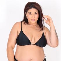 Biquíni Top de Praia Cortininha Plus Size com Bojo Removível Preto Biquíni Top de Praia Cortininha Plus Size com Bojo Removível Preto