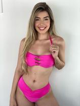 Biquíni Top Faixa Tricolor Com Bojo Calcinha Cós Duplo Neon