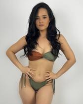 Biquini Top sem alça Torcido e Calcinha Asa Delta Regulável Verde e Marrom Grumari Biquini Top sem alça Torcido e Calcinha Asa Delta Regulável Verde e Marrom Grumari