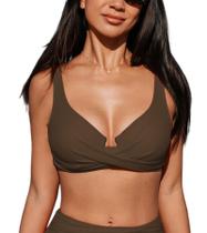 Biquíni Top Swimsuit CUPSHE Underwire Wrapped Sweetheart L Brown
