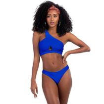 Biquíni Transpassado De Um Ombro Com Bojo Textura Poliéster