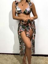 Biquíni Triângulo Flowy Pattern Halter & Beach Skirt-3 Peças - Lightbek Official Store