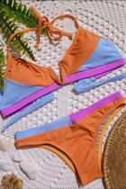 Biquini Tricolor Decote V Com Bojo Removivel Cod - 0935
