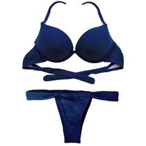 Biquíni Turbo 3D Push Up Divance Azul Marinho Calcinha Cortininha