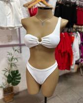 Biquini uma Alça Tricô Branco, Tamanho M