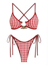 Biquíni ZAFUL Cute Triangle Side Tie Red para mulheres