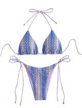 Biquíni ZAFUL de 2 peças de corda triangular tricotada Halter Purple L