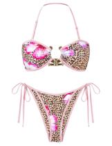 Biquíni ZAFUL Feminino Acolchoado Bandeau Tropical Leopard S Biquíni ZAFUL Feminino Acolchoado Bandeau Tropical Leopard S