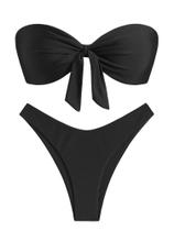 Biquíni ZAFUL Knotted Bandeau para mulheres, preto brilhante, tamanho P