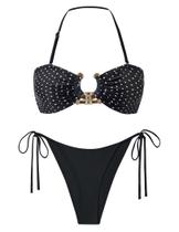 Biquíni ZAFUL Swimsuit para mulheres Bandeau High Cut Black Dots M Biquíni ZAFUL Swimsuit para mulheres Bandeau High Cut Black Dots M