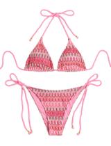 Biquíni ZAFUL Triangle, 2 peças, corda tricotada, frente única, rosa, tamanho L