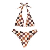 Biquíni ZAFUL Triangle de 2 peças Halter Swimsuit Xadrez