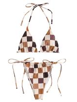 Biquíni ZAFUL Triangle para mulheres Halter High Cut Coffee Plaid