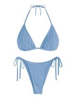 Biquíni ZAFUL Wave texturizado Halter para mulheres azul tamanho S