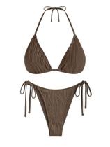 Biquíni ZAFUL Wave texturizado Halter para mulheres D-Coffee tamanho M