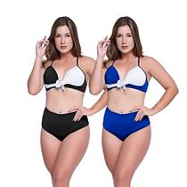 Biquínis Feminino Kit 2 Peças Bicolor Chapa Barriga Cós Alto