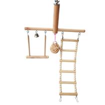 Bird Cage Stand Play Gym Conure Perch Playground Climbing Ladder Swing Toys - Amarelo Claro