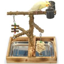 Bird Playground LIMIO Natural Wood com bandeja e 2 xícaras para pássaros