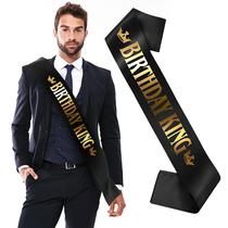 Birthday Sash Thinp Birthday King Black Satin para homens Birthday Sash Thinp Birthday King Black Satin para homens