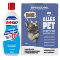 Biscoito Alles Pet e Shampoo Vet+20 Hipoalergênico para Cão com Pele Sensível