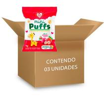 Biscoito de Arroz Mini Puffs Beterraba e Morango Zero Glúten, Integral Nhami Mami contendo 3 pacotes de 15g cada