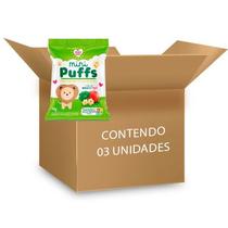 Biscoito de Arroz Mini Puffs Brócolis e Maçã Zero Glúten, Integral Nhami Mami contendo 3 pacotes de 15g cada