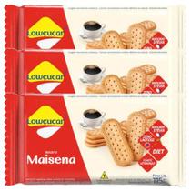 Biscoito Maisena Zero Açúcar Lowçúcar contendo 3 pacotes de 115g cada