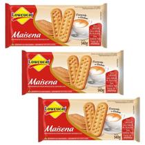 Biscoito maisena zero açúcar lowçucar contendo 3 pacotes de 140g cada Biscoito maisena zero açúcar lowçucar contendo 3 pacotes de 140g cada