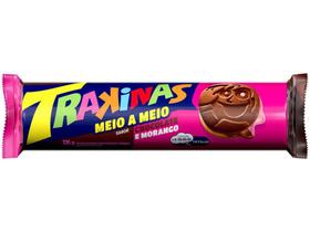 Biscoito Recheado Chocolate e Morango - Meio a Meio Trakinas 126g Biscoito Recheado Chocolate e Morango - Meio a Meio Trakinas 126g