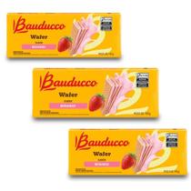 Biscoito Wafer Bauducco Morango Kit 3 Pacotes De 140G