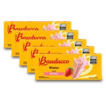 Biscoito Wafer Bauducco Morango Kit 5 Pacotes De 140G