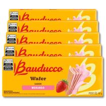 Biscoito Wafer Bauducco Morango Kit 5 Pacotes de 92g