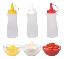 Bisnagas Plásticas pote para Ketchup Molho Maionese Mostarda hot dog pastel festas 200ml 3un