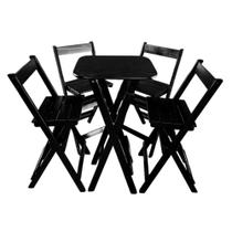Bistrô Bar Dobrável 54x44cm com 4 Banquetas Preto / Liso Bistrô Bar Dobrável 54x44cm com 4 Banquetas Preto / Liso
